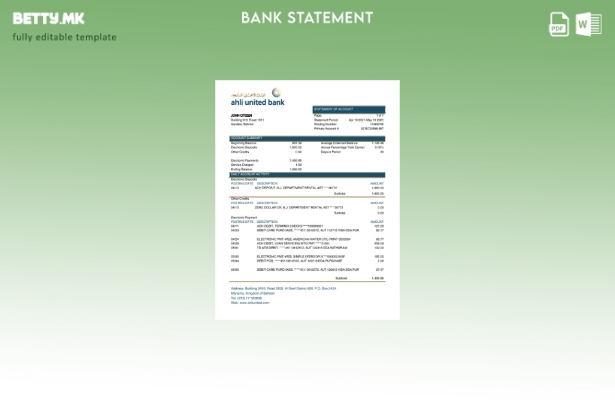 Модерен стил Шаблон за зборови за изводи од Бахреин Ахли Обединета банка